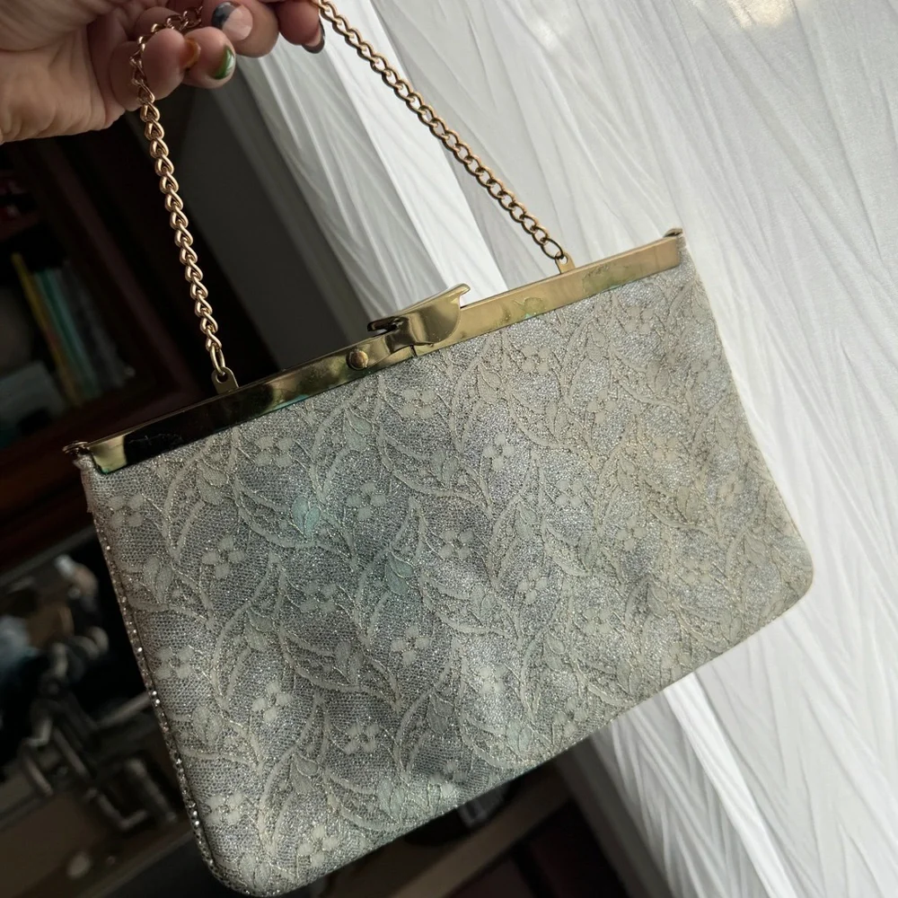 Vintage Blue Sparkly Clutch with mini chain